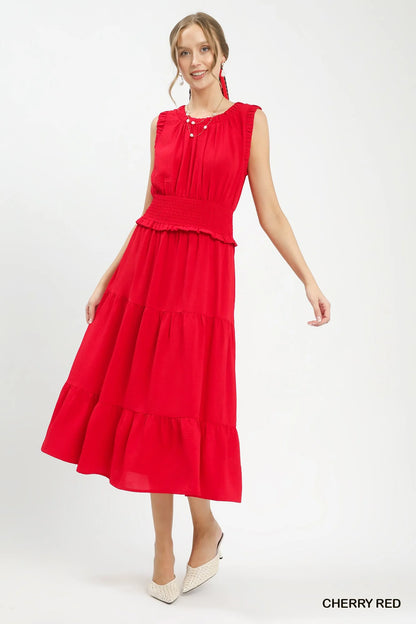 Umgee Smocked Waist Tiered Midi Dress