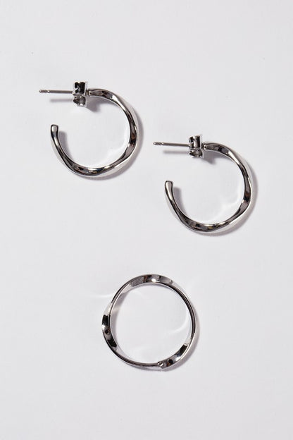 Ripple ring and earring set - silver