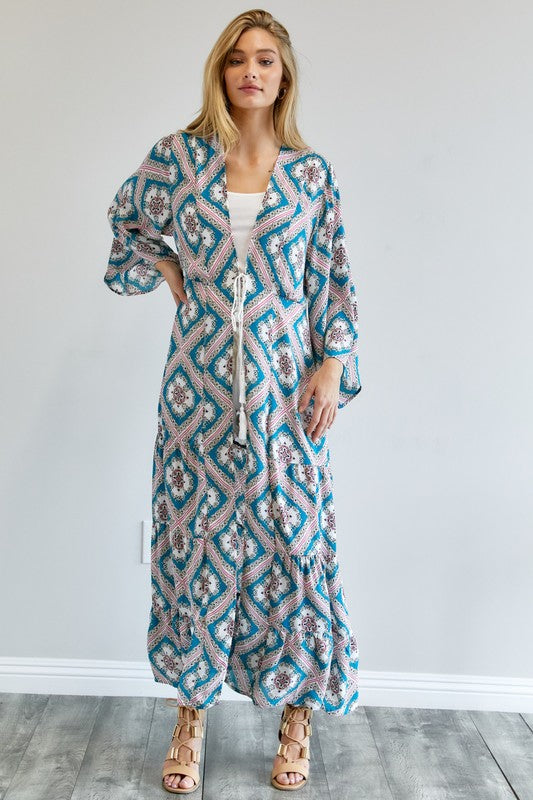 Printed Long Sleeve Loose Kimono