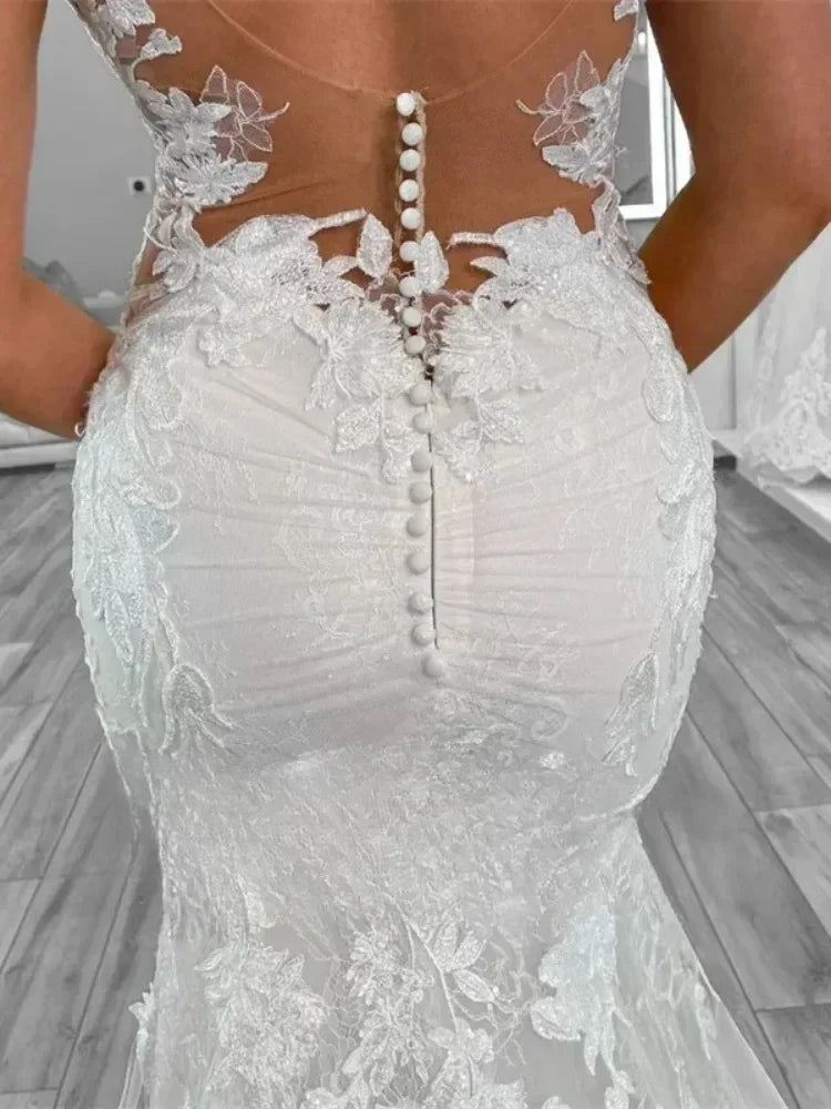 Boho Mermaid Wedding Dresses for Women  Open Back V-Neck Lace Spaghetti Strap Bridal Gown Vestidos De Novia Customized