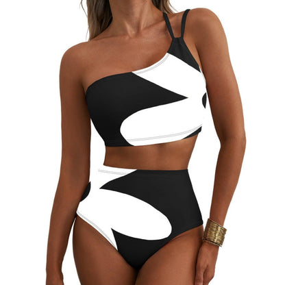 One-Shoulder Floral High-Waisted Bikini Set – Belly-Cinching Two-Piece Swimsuit