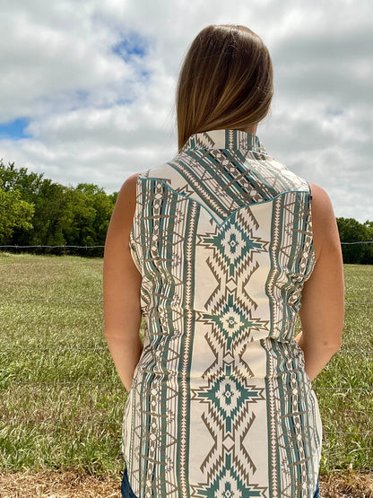 SOUTHWESTERN PRINT SLEEVELESS SNAP TANK- SALE