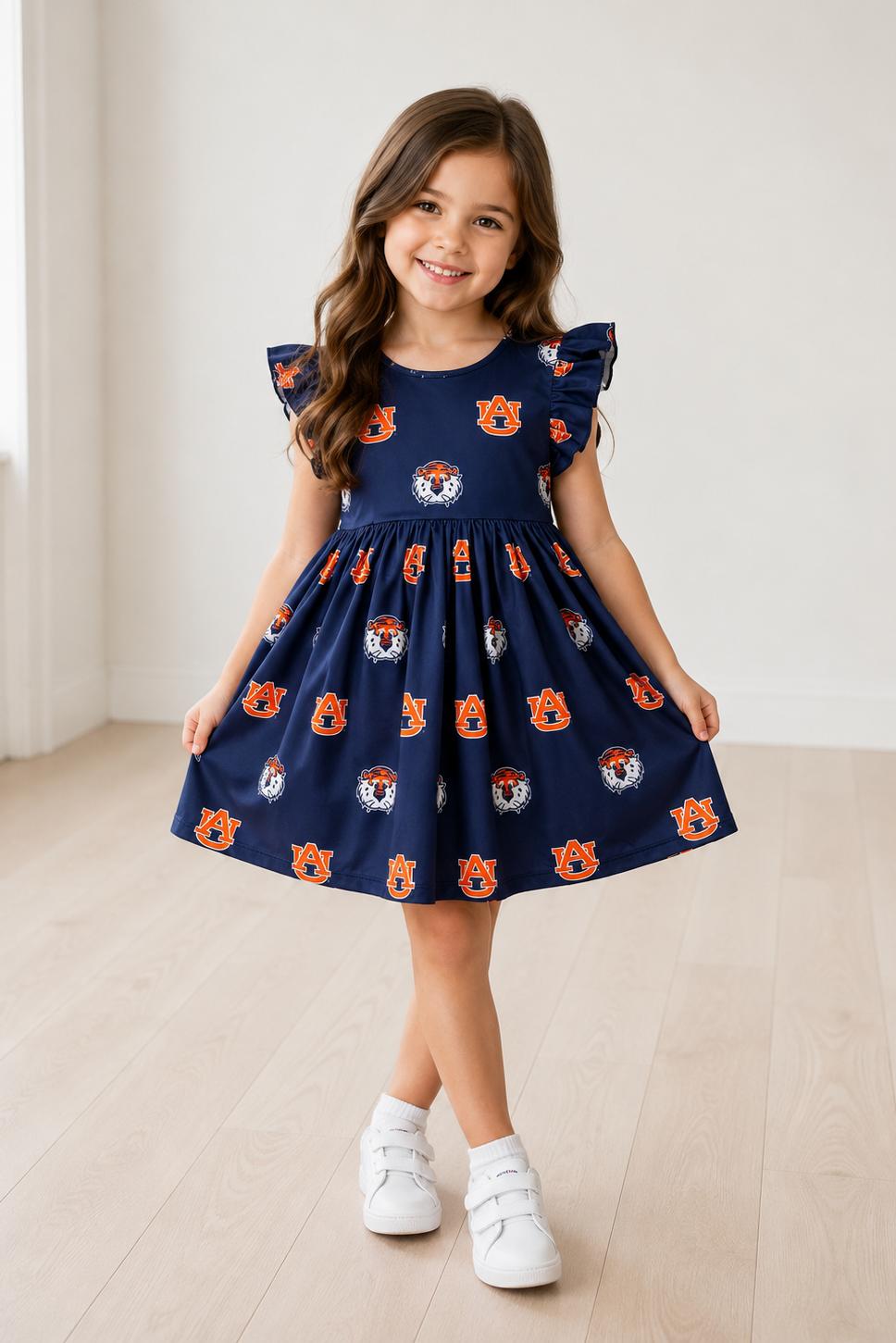Auburn Blue Aubie Flutter Twirl Dress