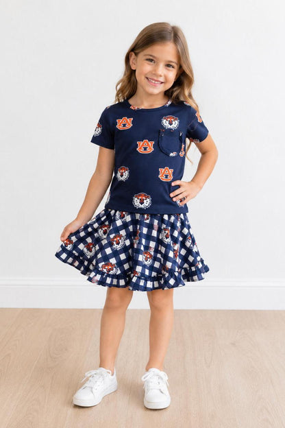 Auburn Blue Aubie Ruffle Pocket Tee