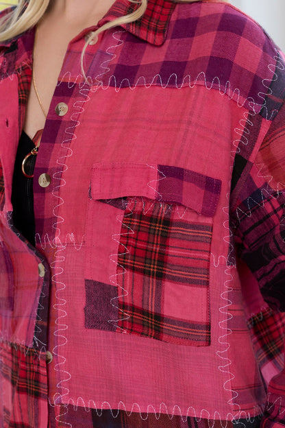 Emma Dawn Patchwork Shacket in Red