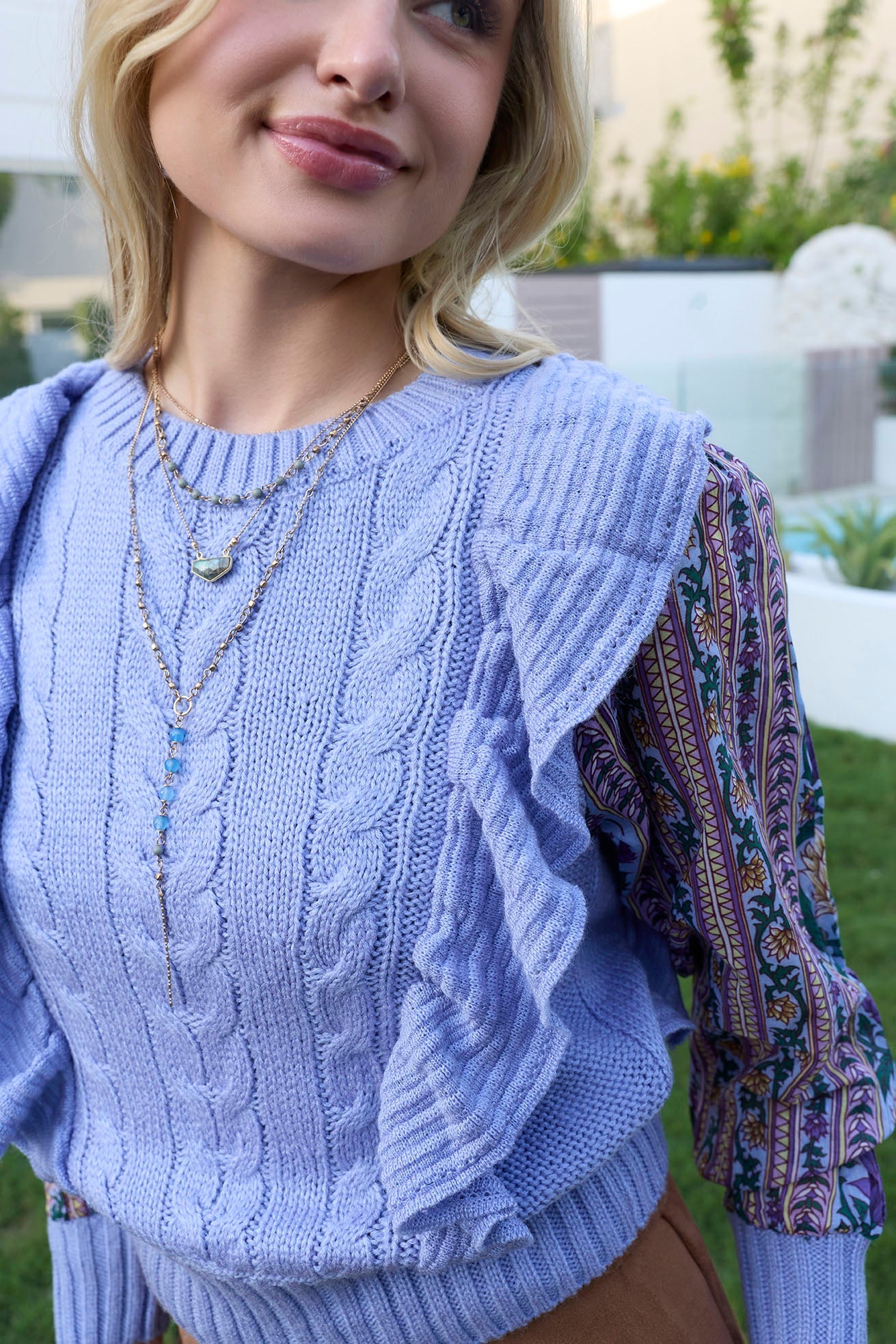 Penelope Ruffled Sweater in Blue
