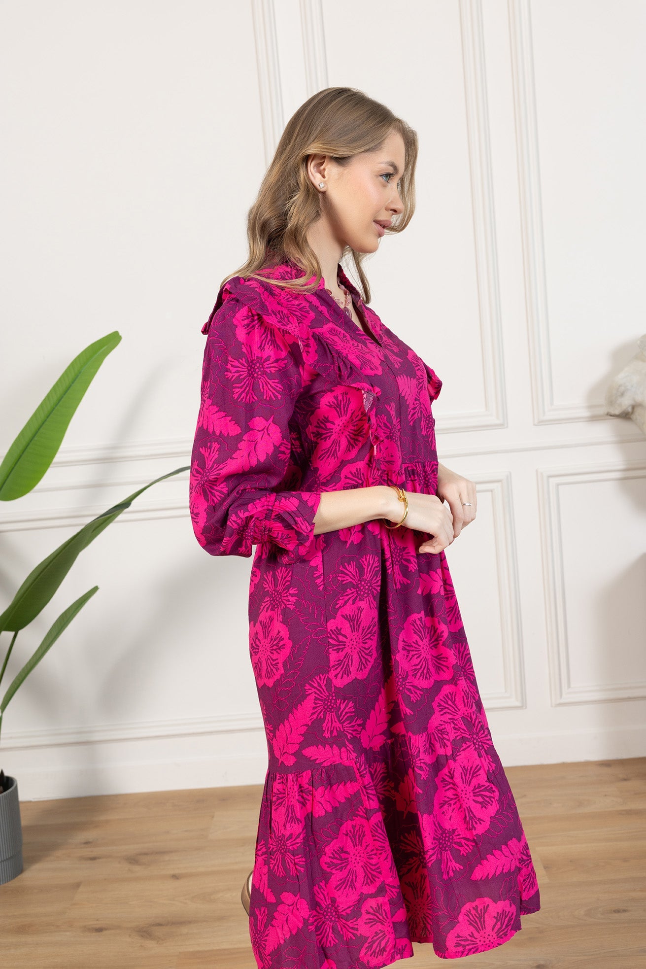 Spring Carnival Ruffle Dress in boysenberry color