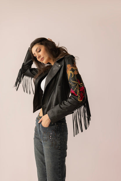 Thorn & Thunder Leather Jacket in Ink Bloom