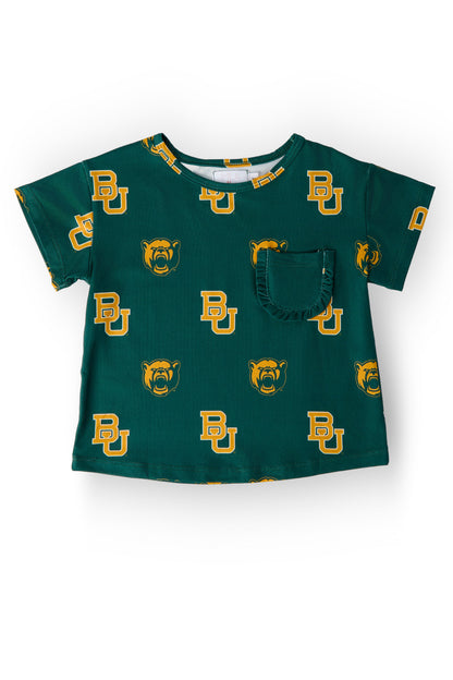 Baylor Green Bear Ruffle Pocket Tee