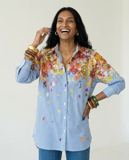 Spirited Striped Floral Blouse