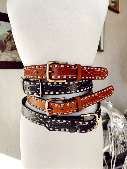 The Classic Buckstitch Belt in Brown LARGE