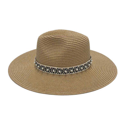 Pearl Embellished Aztec Band Panama Sun Hat
