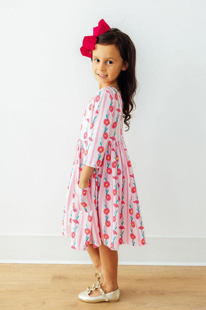 Daisy Chain 3/4 Sleeve Pocket Twirl Dress