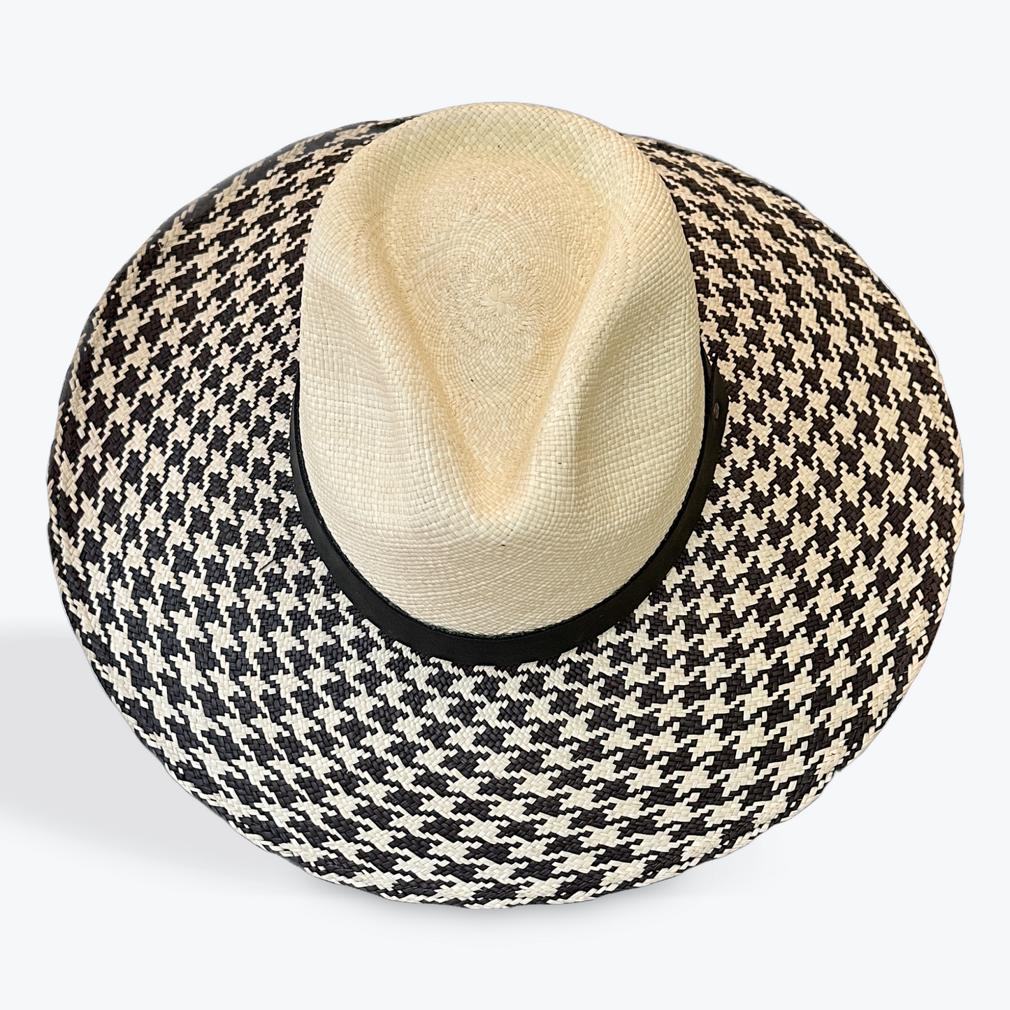HOUNDSTOOTH LARGE BRIM TOQUILLA STRAW HAT