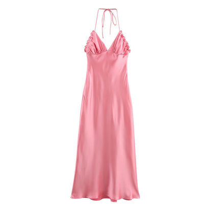 Spring European and American New Fashion Silk Texture Dress
