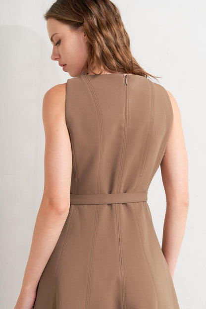 LIVING THE DREAM BROWN WOVEN MIDI DRESS