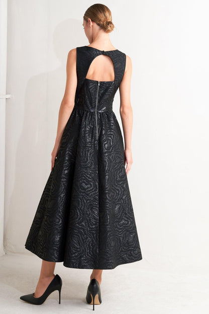 CHECK YOURSELF BLACK WOVEN MIDI DRESS