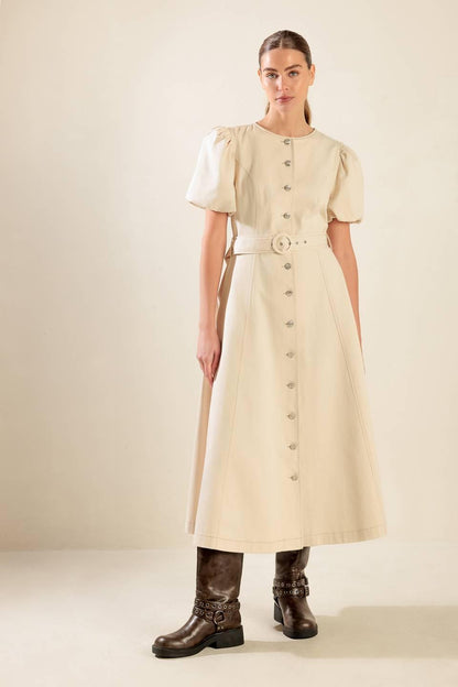 CAPTURED BY THE NIGHT TWILL MIDI DRESS