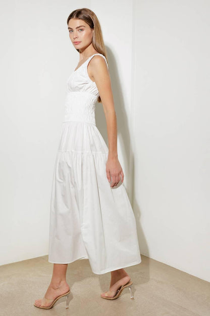 LOVELIEST LOOKS WHITE WOVEN MIDI DRESS