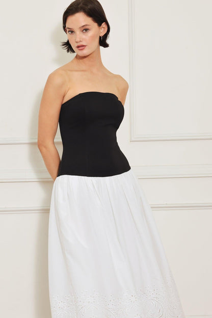 SOFT SPOKEN BEAUTY KNIT WOVEN MIDI DRESS