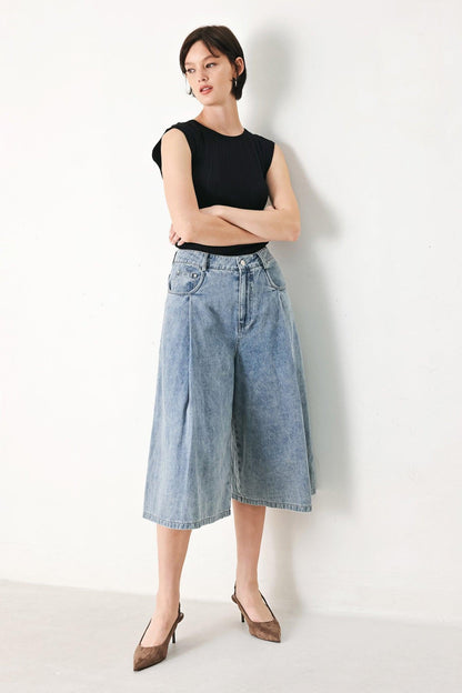 SKY CHARMER DENIM CULOTTE PANTS