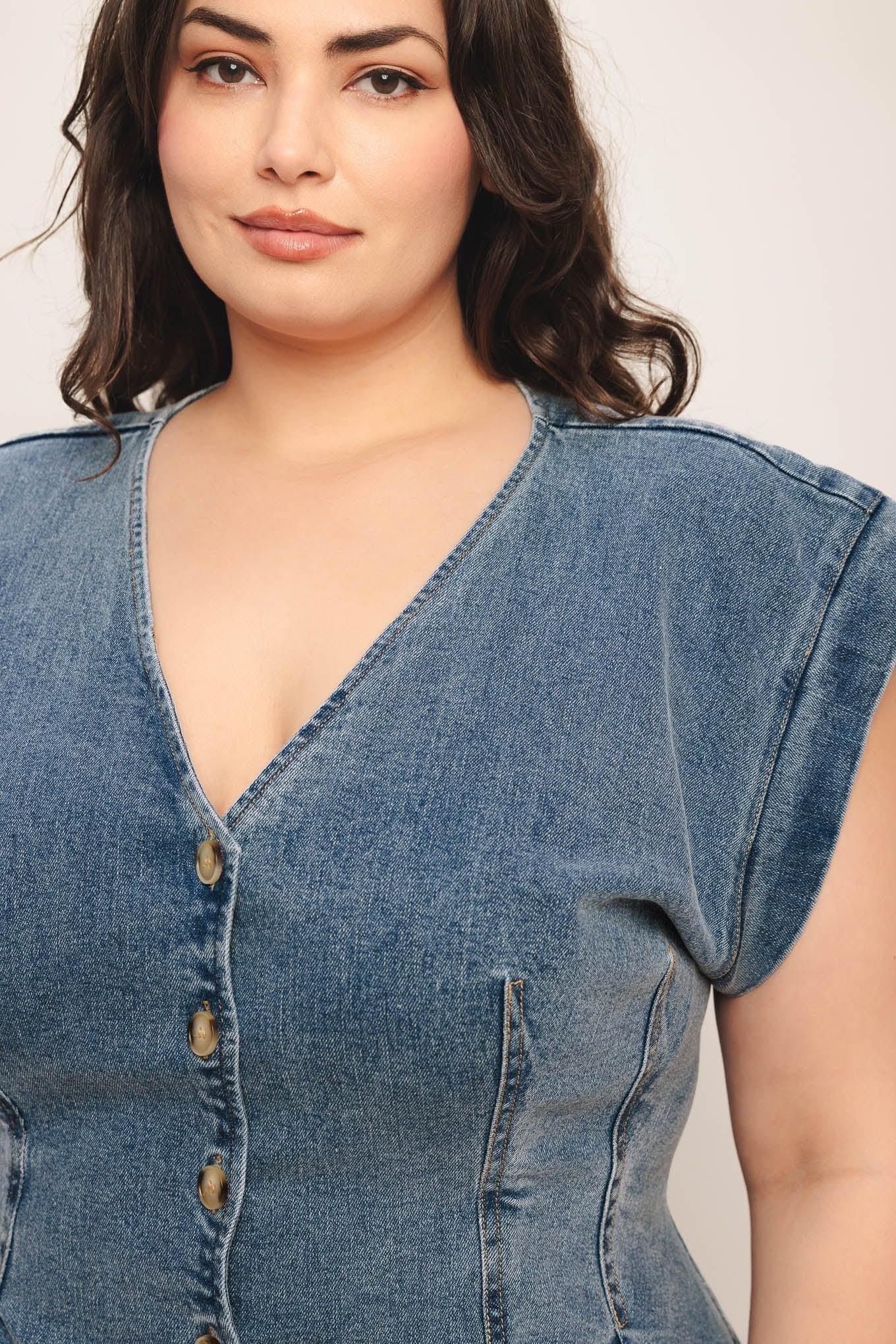 NO SECOND THOUGHT WASHED DENIM TOP