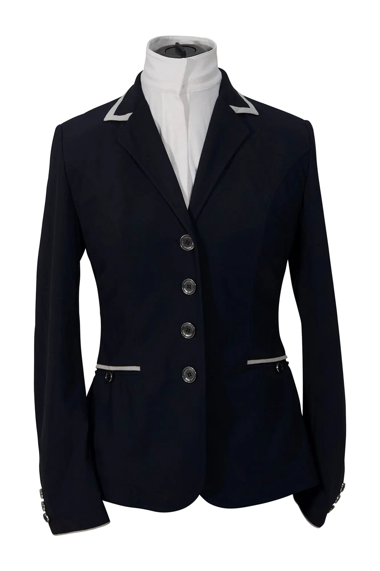 Grand Prix Saltare Premio 4 Button Riding Show Coat, Navy with Grey