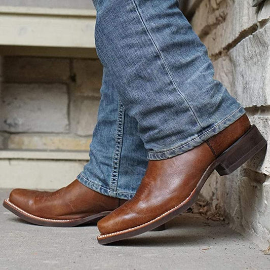 Miel Square Toe Leather Cowboy Boots H4002