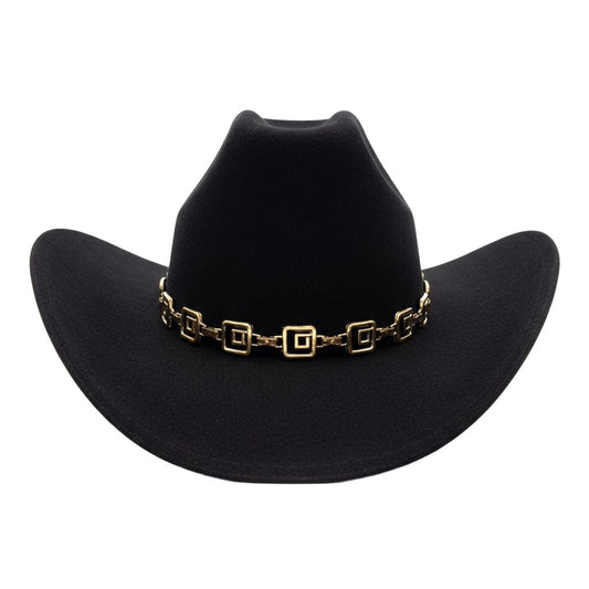 Geometric Metal Chain Accent Western Cowboy Fedora Hat