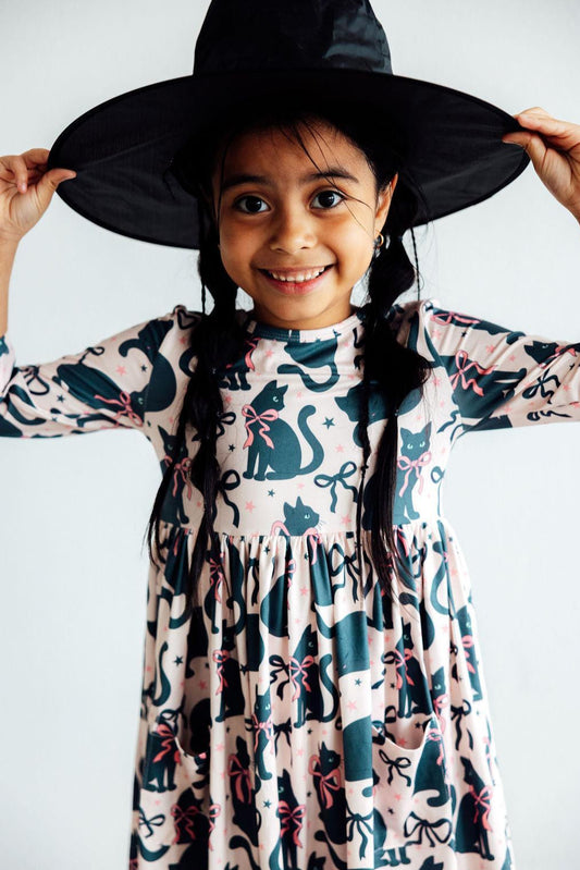 Hocus Purr-cus 3/4 Sleeve Pocket Twirl Dress