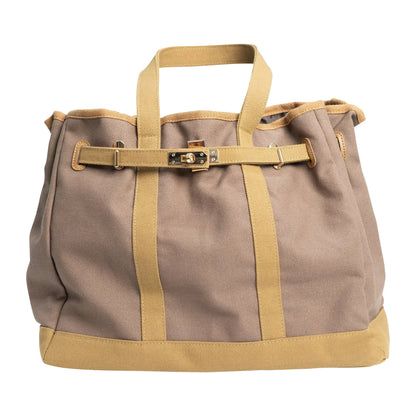 Huntley Equestrian Barnkin Brown and Tan Two-Tone Canvas Tote Bag with Gold Hardware