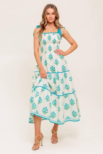 MIDNIGHT BOTANICA WOVEN MIDI DRESS