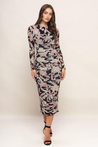 MUTED ROMANCE POWER MESH MIDI DRESS