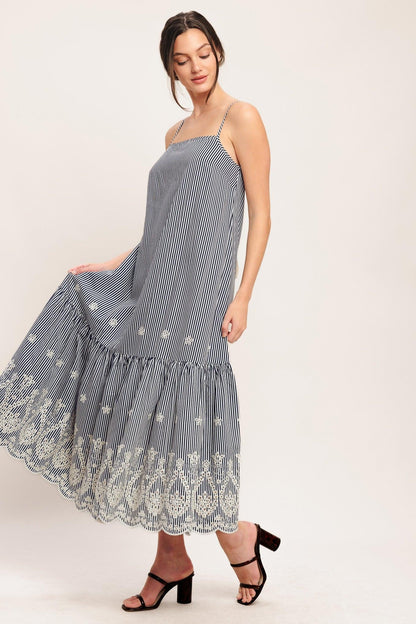 STRIPE COVE WOVEN MIDI DRESS