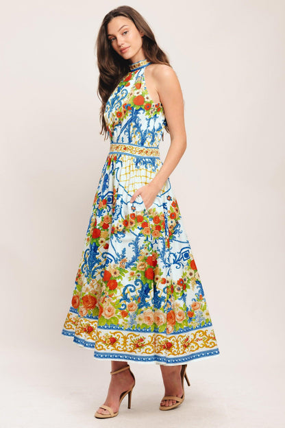 CERAMIC FLORA WOVEN MIDI DRESS