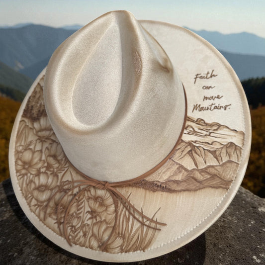 Faith & Mountains - Burned Wide Brim Fedora