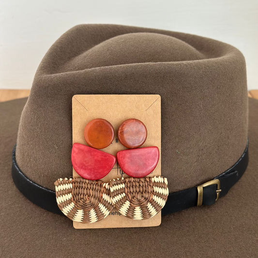 MOSAIC EARRINGS | BOHEMIAN DANGLE TAGUA NUT AND TOQUILLA STRAW EARRINGS