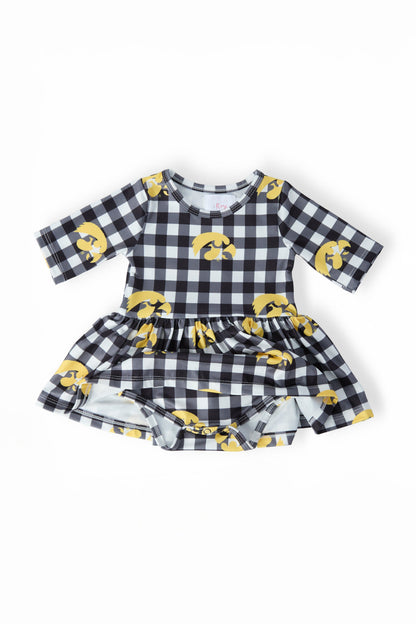 Iowa Plaid Tigerhawk 3/4 Sleeve Twirl Bodysuit
