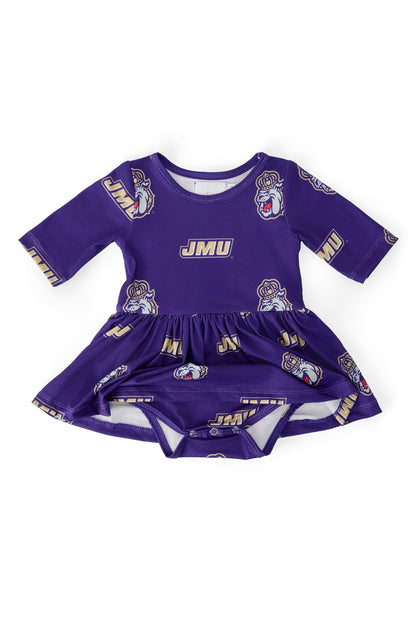 JMU Purple Duke Dog 3/4 Sleeve Twirl Bodysuit