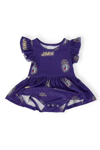 JMU Purple Duke Dog S/S Flutter Twirl Bodysuit