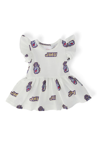 JMU White Duke Dog S/S Flutter Twirl Bodysuit