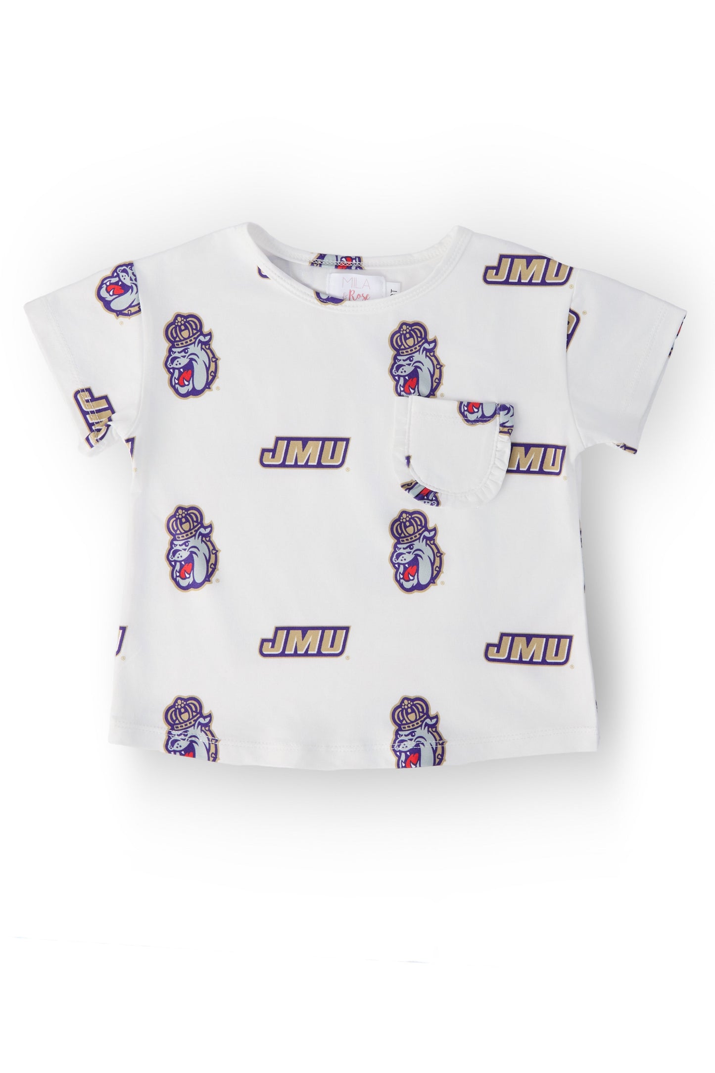JMU White Duke Dog Ruffle Pocket Tee