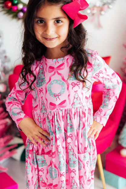 Jingle Bows L/S Pocket Twirl Dress