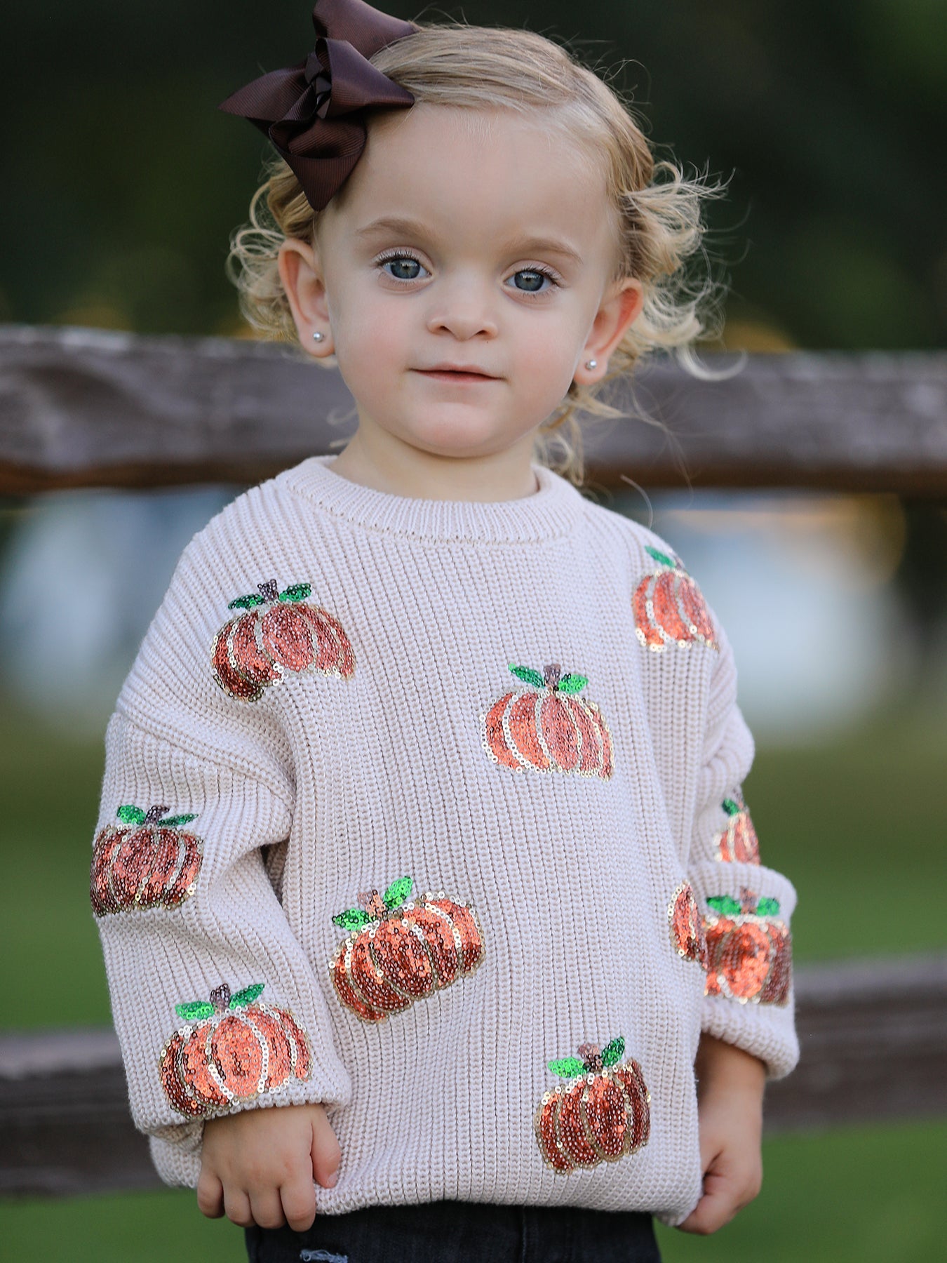 Thanksgiving Pumpkin Sequin Sweater – Beige, Perfect for Fall