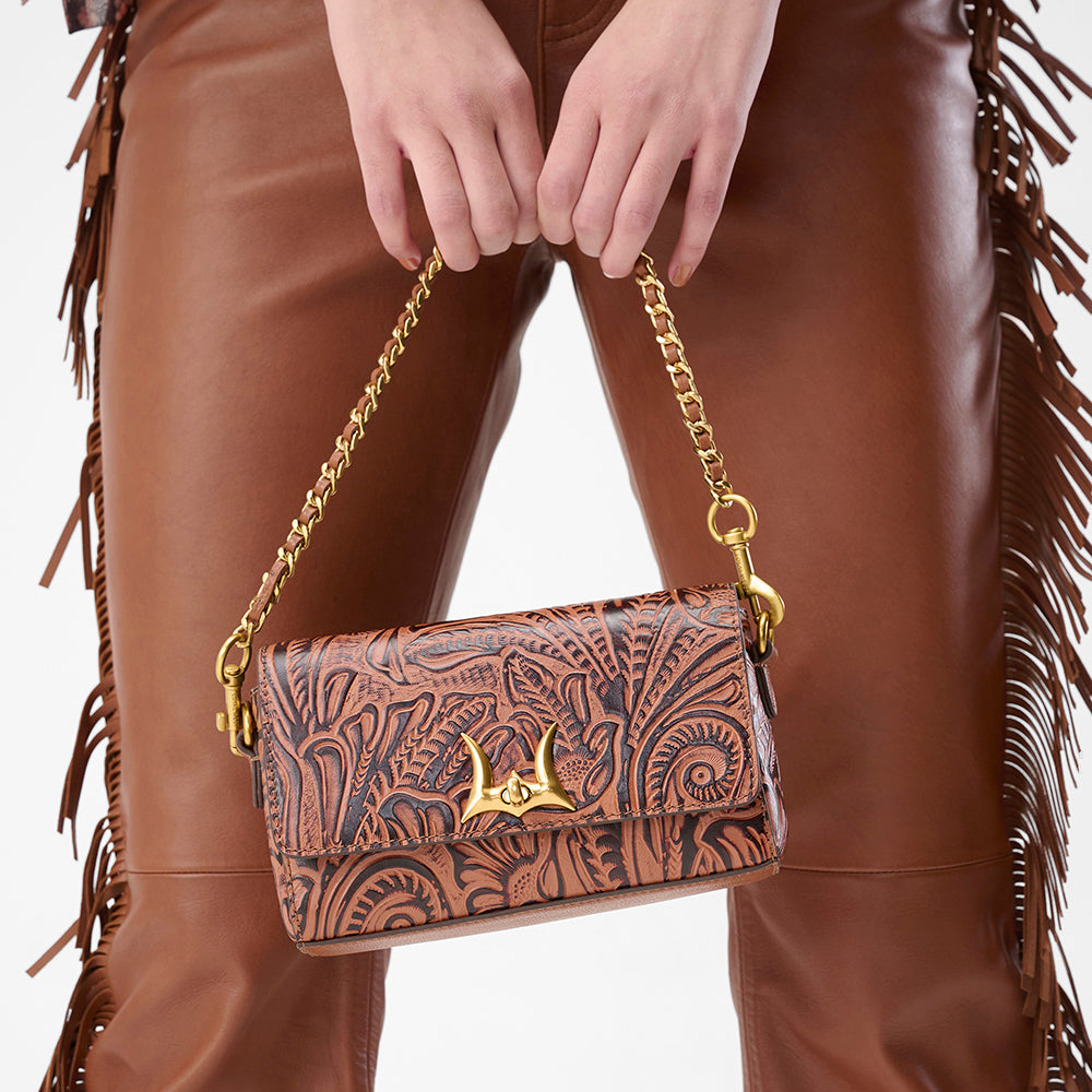 Loyal West SAVI MINI BAG IN  HAND FINISHED EMBOSSED LEATHER - BROWN