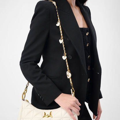 Loyal West HEART CHARM CHAIN IN WHITE CALF LEATHER (2 In 1 Crossbody Chain)
