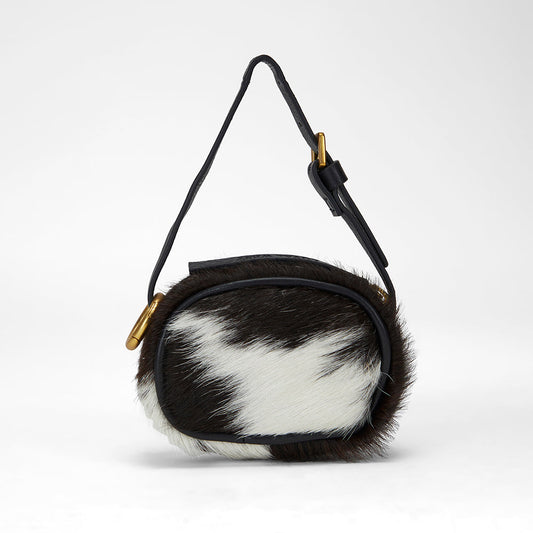 Loyal West SOPHIA MICRO BAG CHARM IN BLACK & WHITE COWHIDE