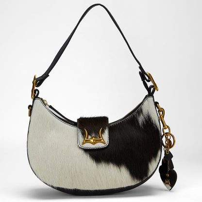 Loyal West HEART SHAPE KEYCHAIN IN BLACK & WHITE COWHIDE LEATHER