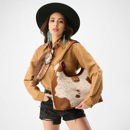 Loyal West LW LARGE PURSE - IN BROWN & WHITE COWHIDE & CALFSKIN