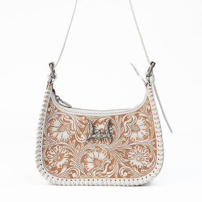 Loyal West DANNIA MEDIUM PURSE - IVORY DUST  HANDTOOLED LEATHER AND CALFSKIN